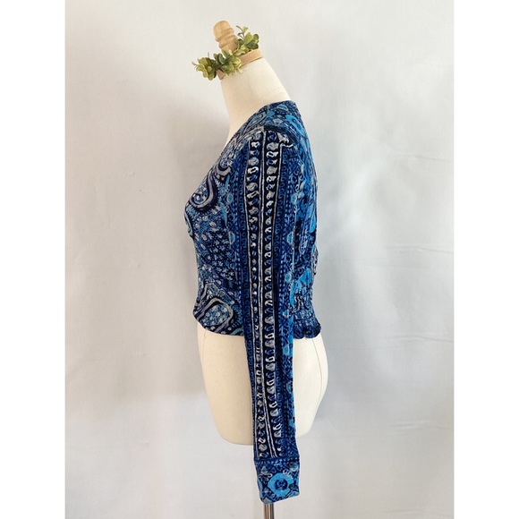 Free People Wild and Free Cropped Top / Blue White Black /Size XS - Picture 2 of 9